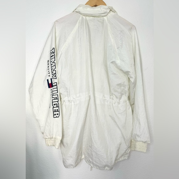 Rare Vintage Tommy Hilfiger White Windbreaker Jacket Anorak hood Size Large - Picture 11 of 11